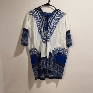 White & Royal Blue Dashiki Tunic